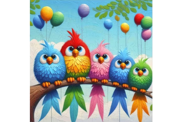 Hidden Shapes Puzzle - 5 Colorful Birds Hidden Shapes Puzzle - 5 Colorful Birds