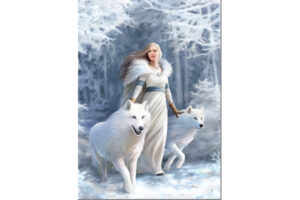 Winter Princress with Snow Wolves - Glass Wall Hanging